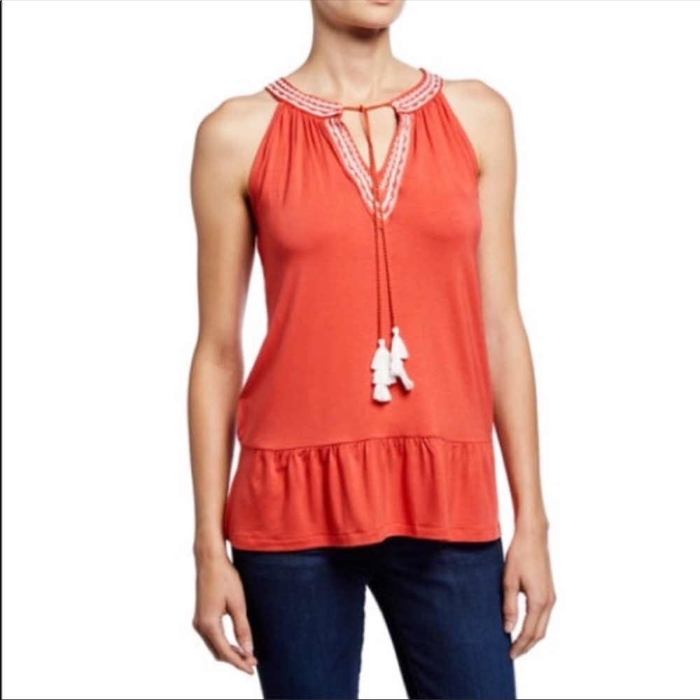 Neiman Marcus Coral  Tassel Tank Striped Halter neckline.